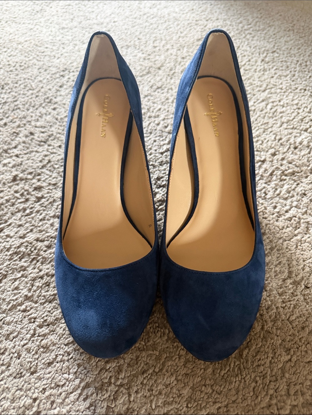 Cole Haan Navy Suede Round-Toe Pumps